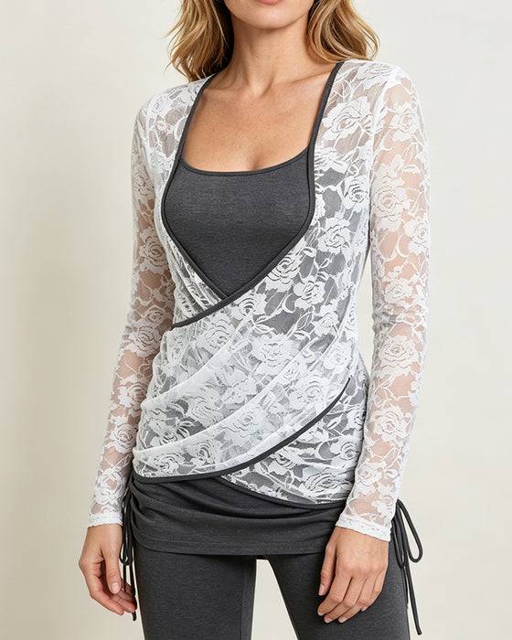 Bluse Cross Over Blonde Panel Knyte Foran Slim