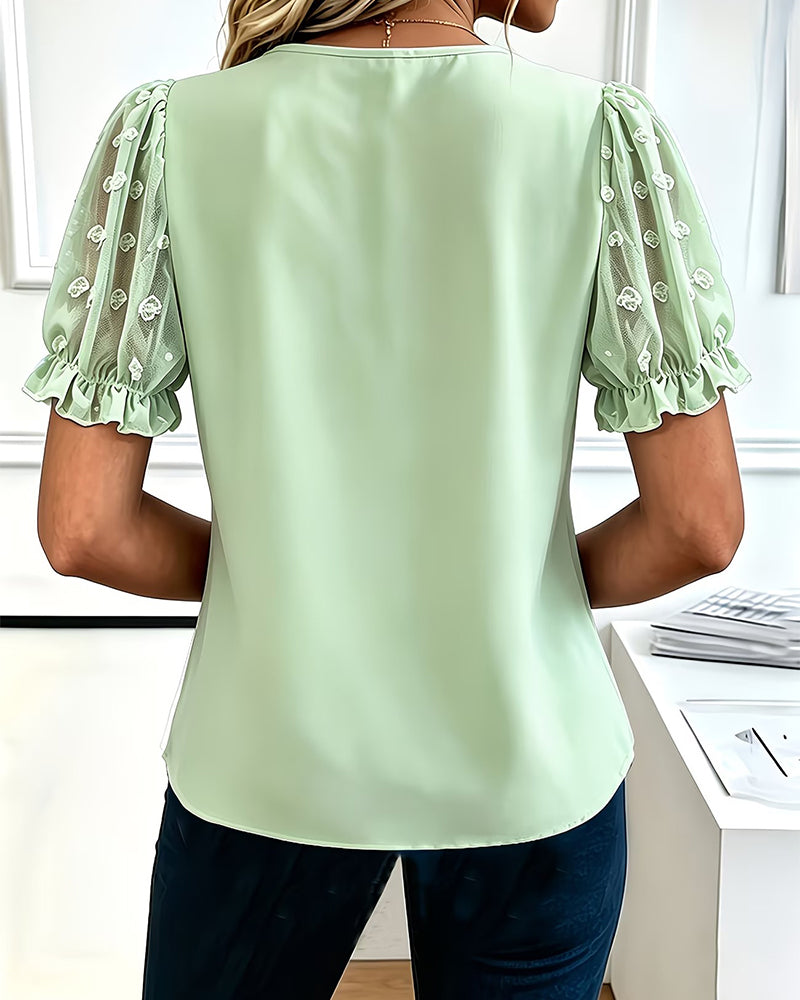 Bluse Rund Hals Knipling Puff Ermer