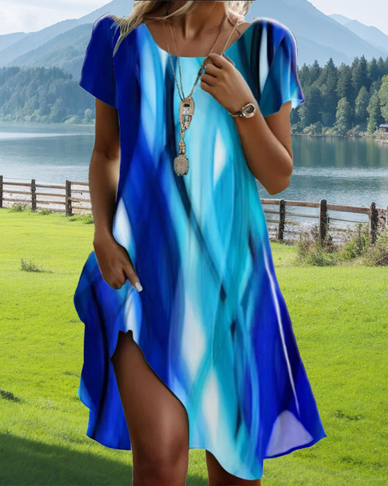 Kjole Pufferm Tie-Dye Rund hals