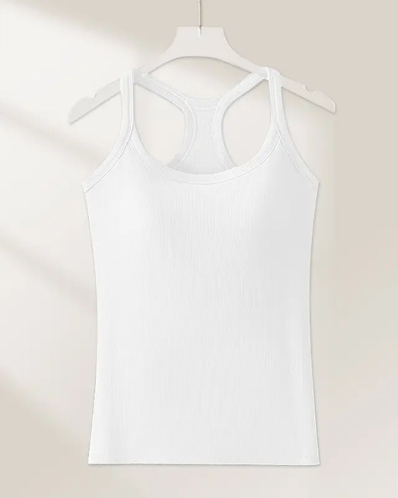 Tanktopp Innebygd Bh Ribbet Ensfarget