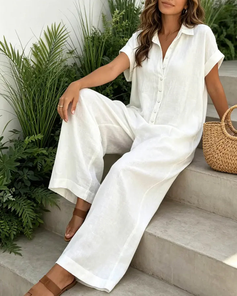 Uformell Ensfarget Jumpsuit Med Krage