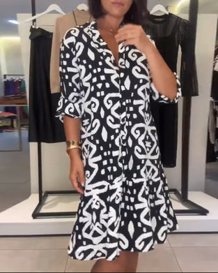 Kjole V-Hals Elegant Trykt