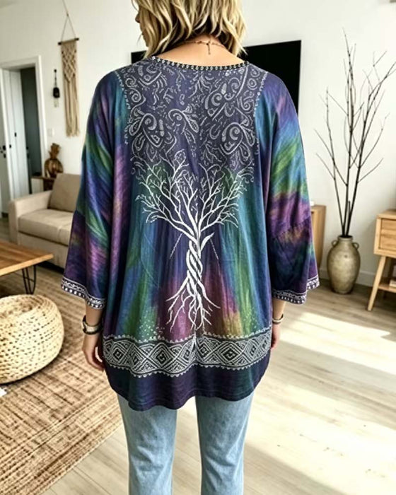 Bluse V-Hals Ombre Fargeblokk