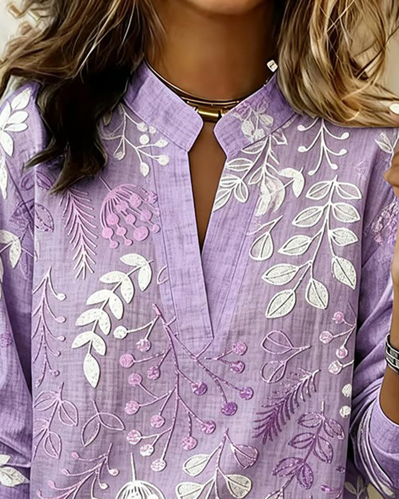 Bluse Med Blomstermønster Og Ståkrage