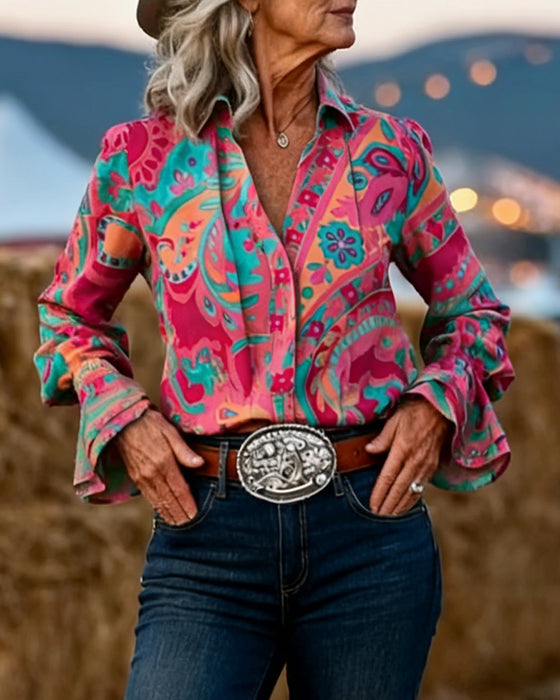 Skjorte Stilig Trykt Jakkeslag Slim Fit