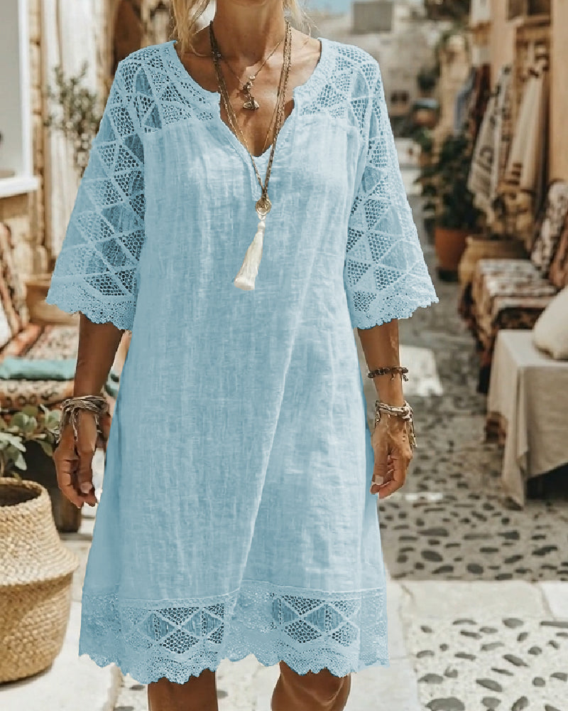 Kjole V-hals Knipling Patchwork Casual