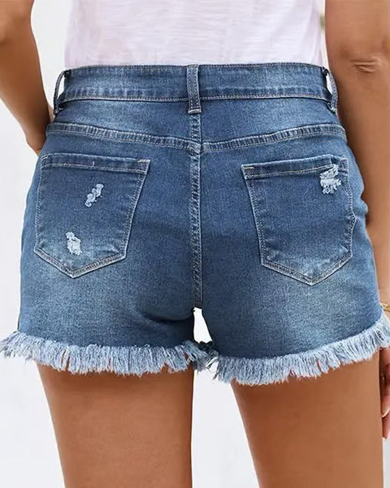 Shorts Rå Kant Denim