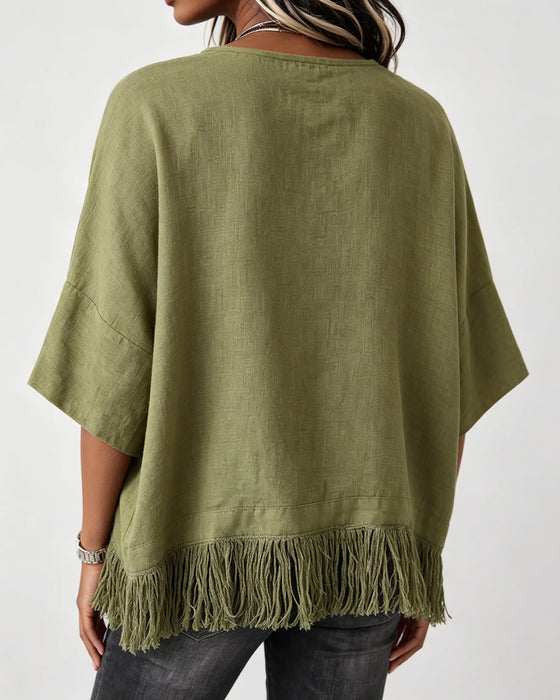 Bluse Rund Hals Fryns Albuelang Erme Solid