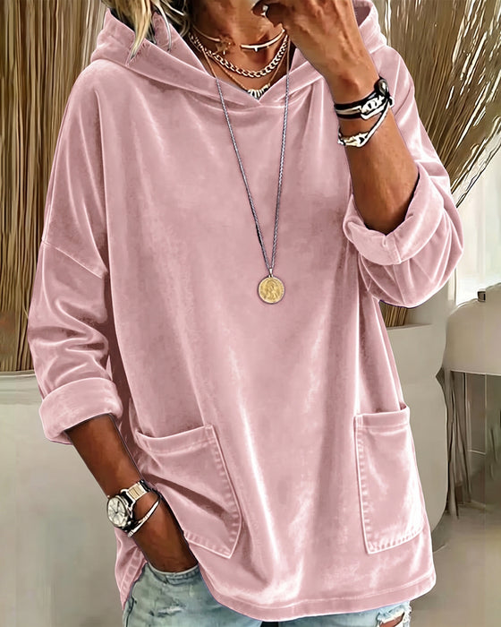 Sweatshirt Ensfarget Lomme Med Hetre