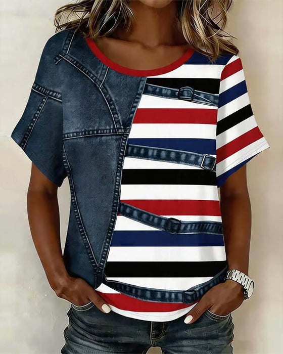 T-Skjorte Stripe Lappeteppe Trykk