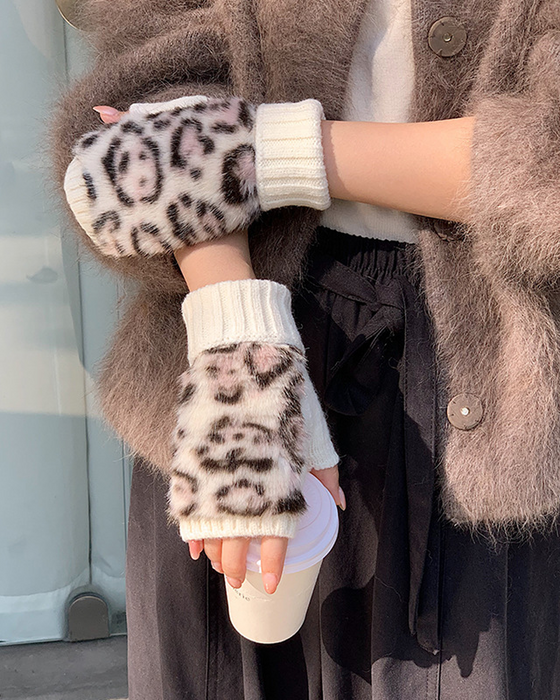 Hansker Leopardtrykk Pels