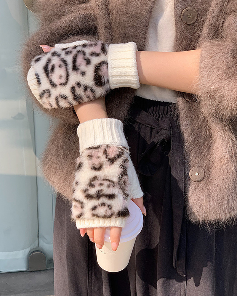 Hansker Leopardtrykk Pels