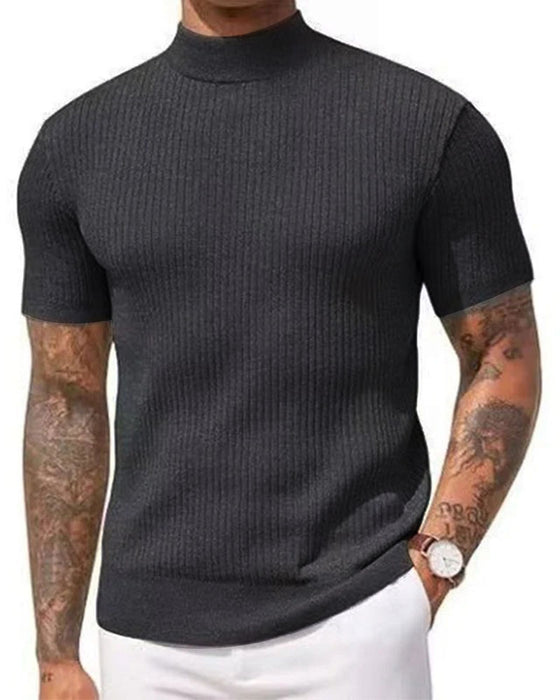 T-Shirt Mock Neck Herre Kort Erme