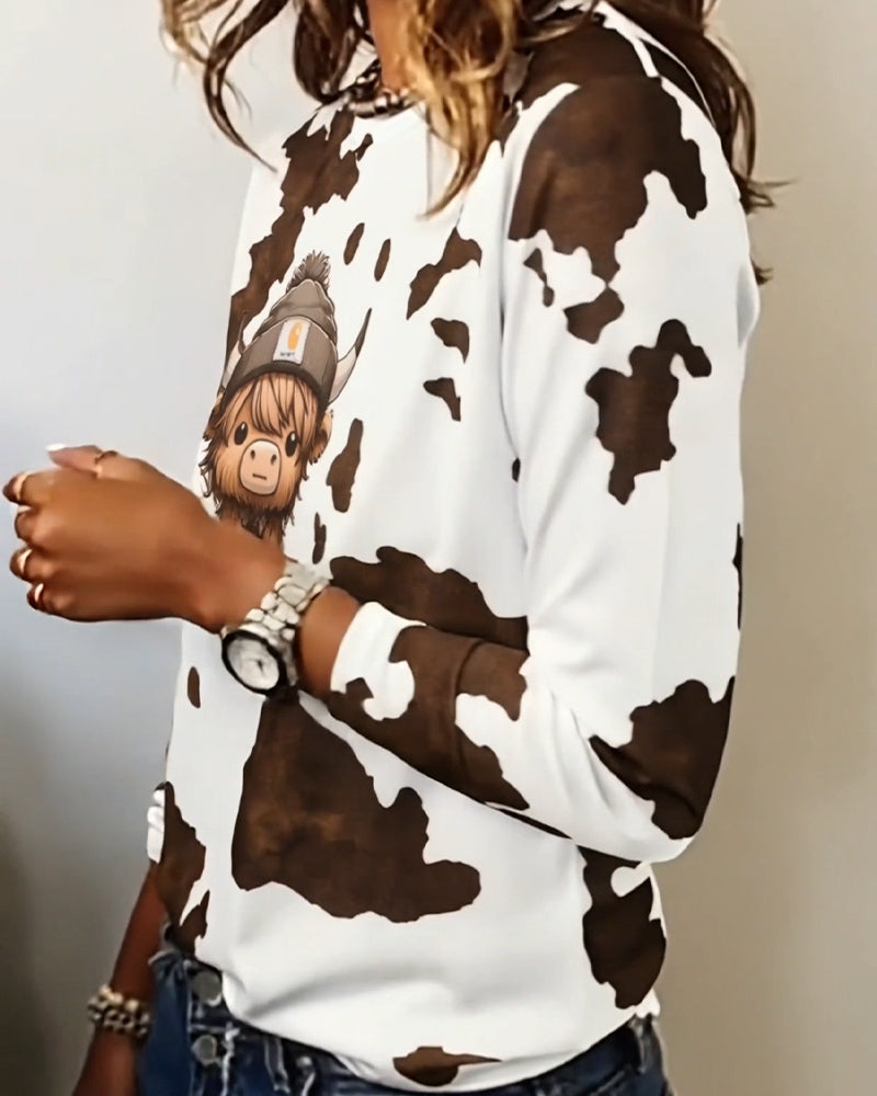 Topp Animalprint Rund Hals Langermet