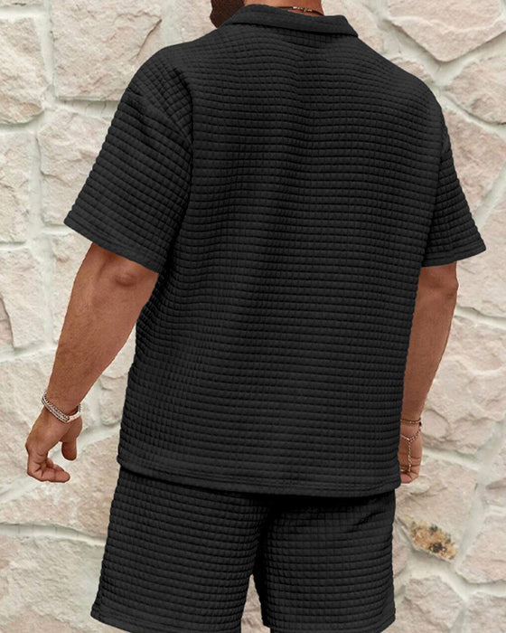Set Polo Krage Glidelås Vaffel Tekstur Shorts