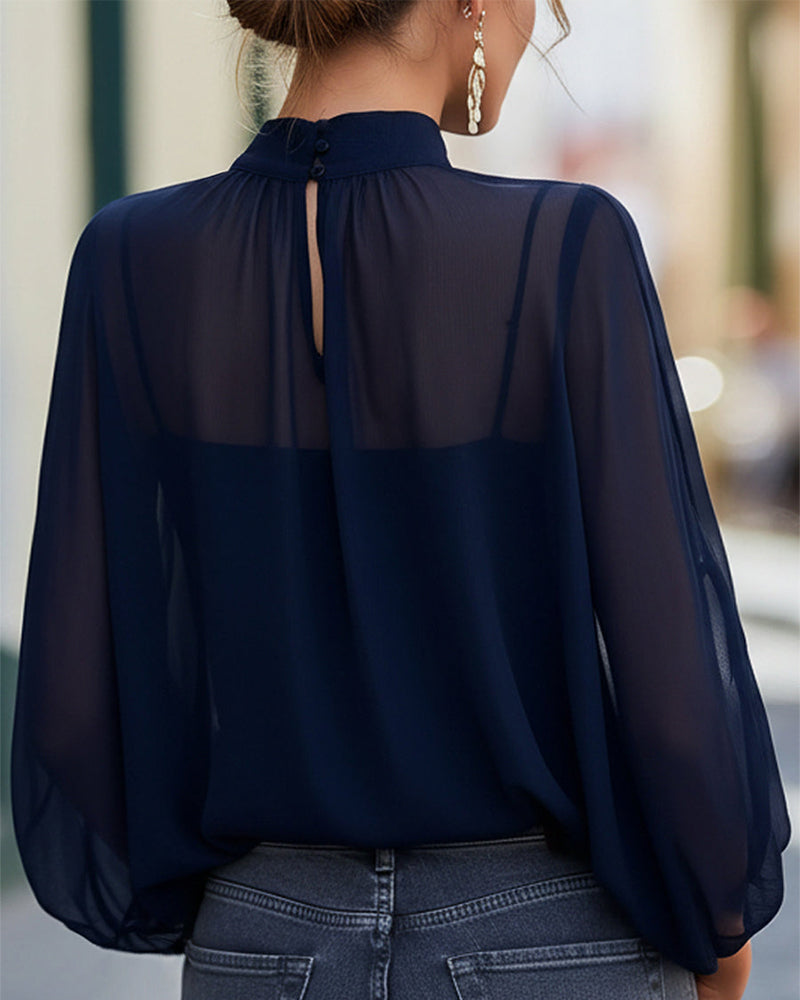 Bluse Elegant Semi-høy Hals Sheer