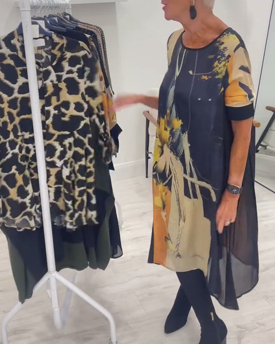 Kjole Med Rund Hals Og Retro Trykk