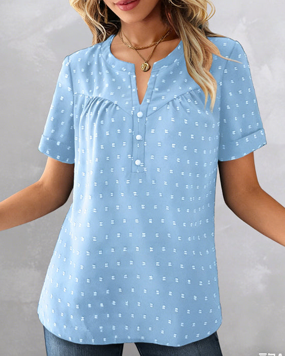Bluse Jacquard V-Hals Halvplagg Kort Erme