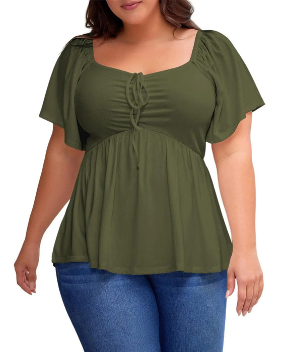 T-Skjorte Large Size Square Neck Bubble Sleeve