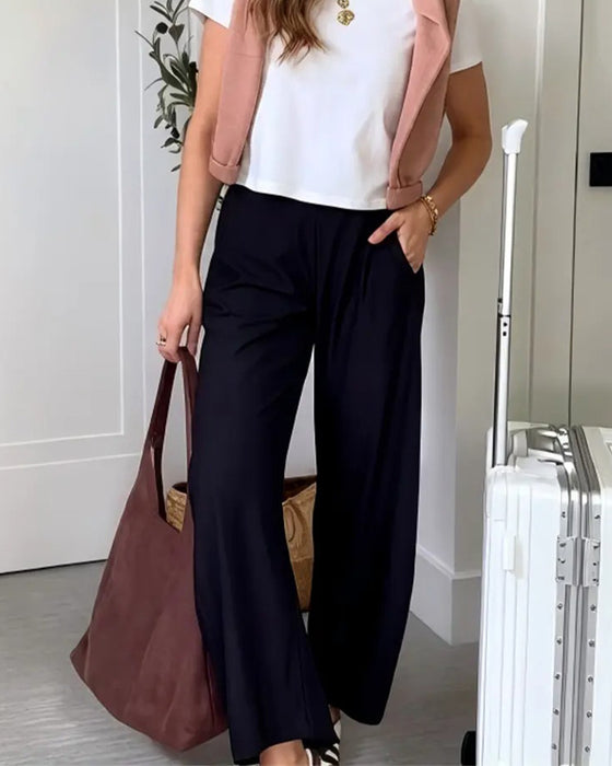 Pants Solid Farge Hengende Lomme Korte