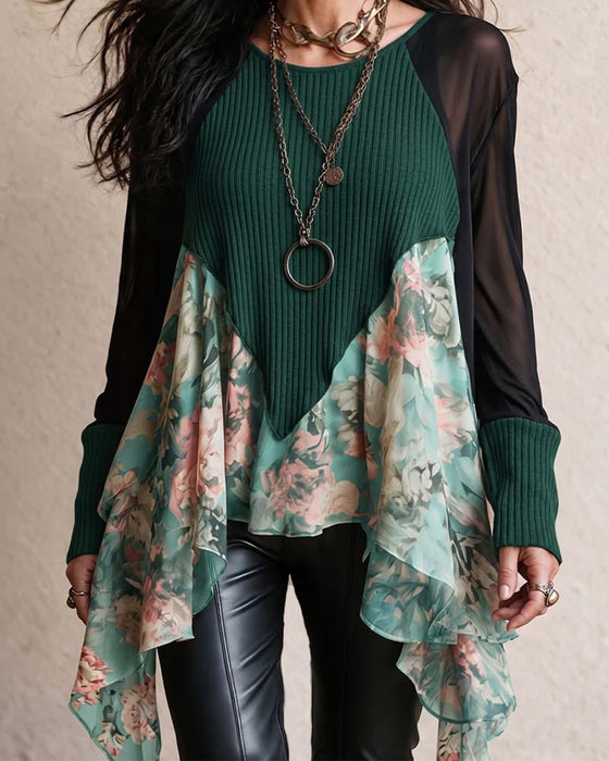 Bluse Patchwork Blomstret Uregelmessig