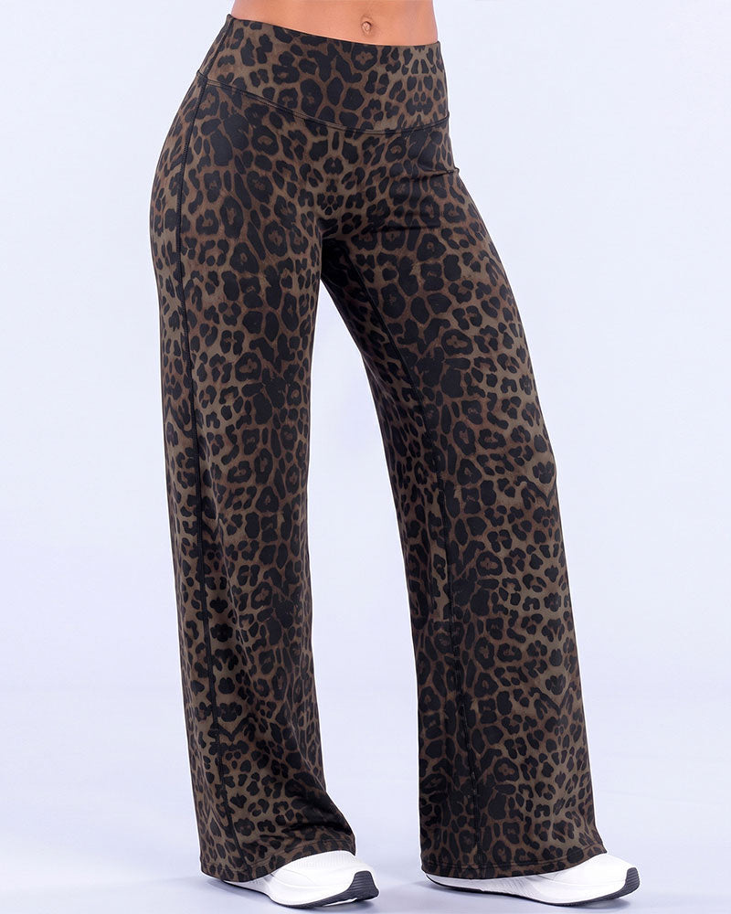 Bukse Dame Leopard Trykk Bred Ben Athletic