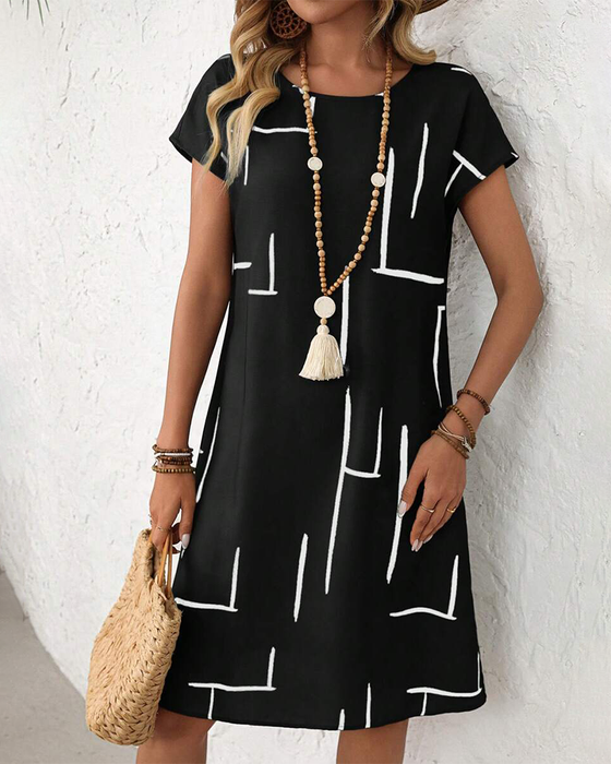 Kjole Dame Sommer Casual Trykk Rund Hals