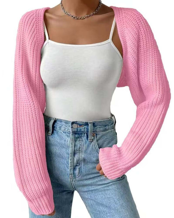 Cardigan Solid Farge Lang Erme Kort