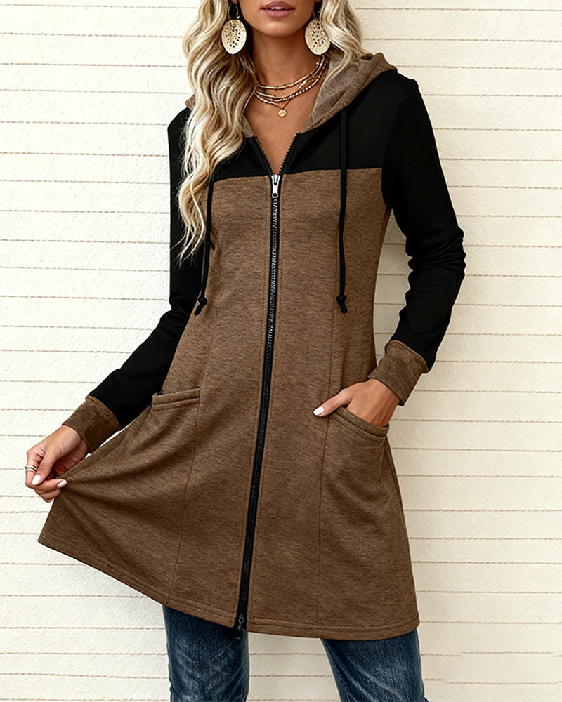 Fargeblokkert Frakk Med Glidelås