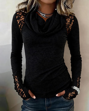 Bluse Slouchy Mock Hals Lang Erme Utskjæring