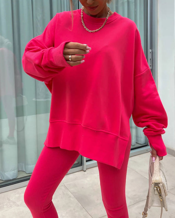 Sett Slim Bukse Løs Sweatshirt