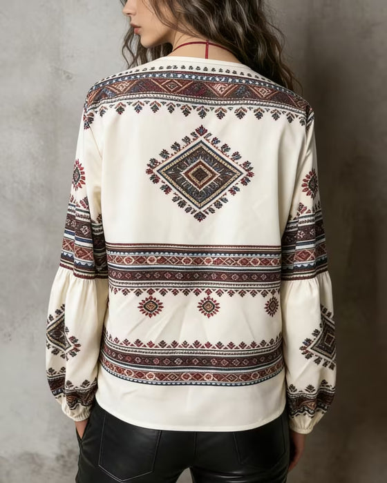 Bluse Etnisk Geometrisk Trykk Lanterne Erme