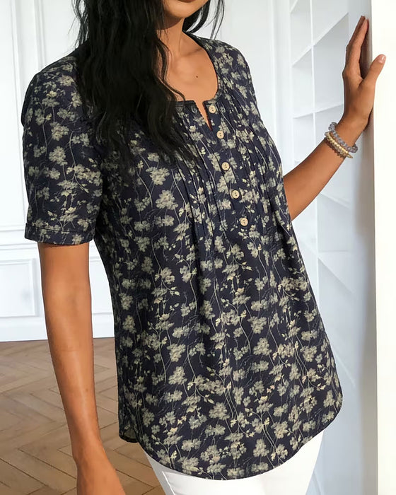 Bluse Vintage Rynket Blomstret