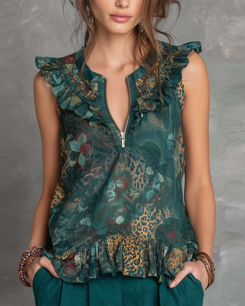 Bluse Rysjet Ermløs Halvglidelås