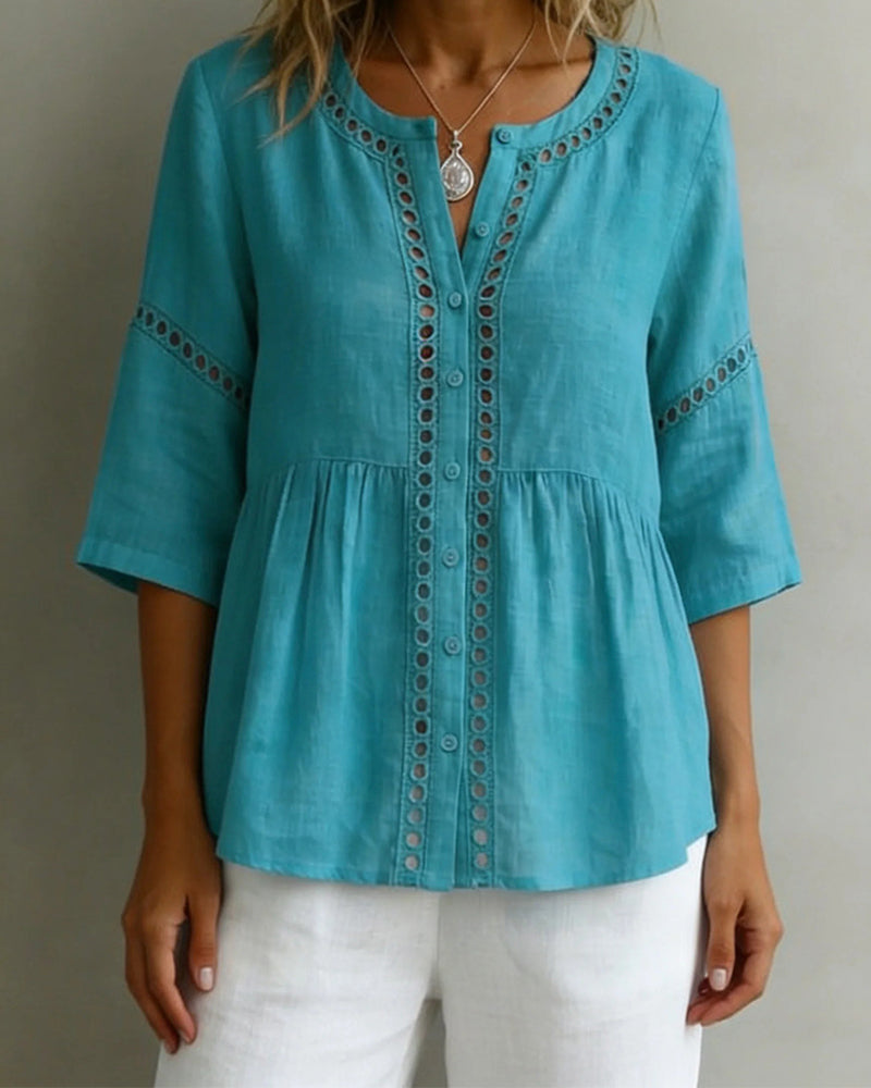 Bluse Utskjæring Lappeteknikk 3/4-Erm