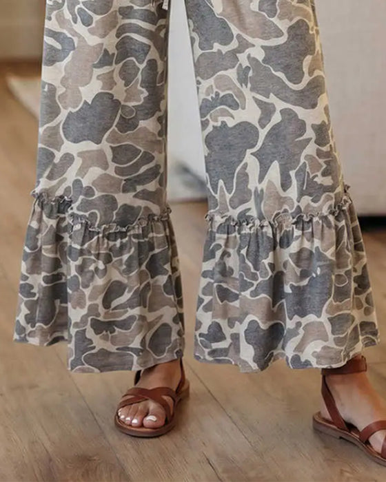 Bukser Elastisk Midje Kamuflasje Ruffle Capri