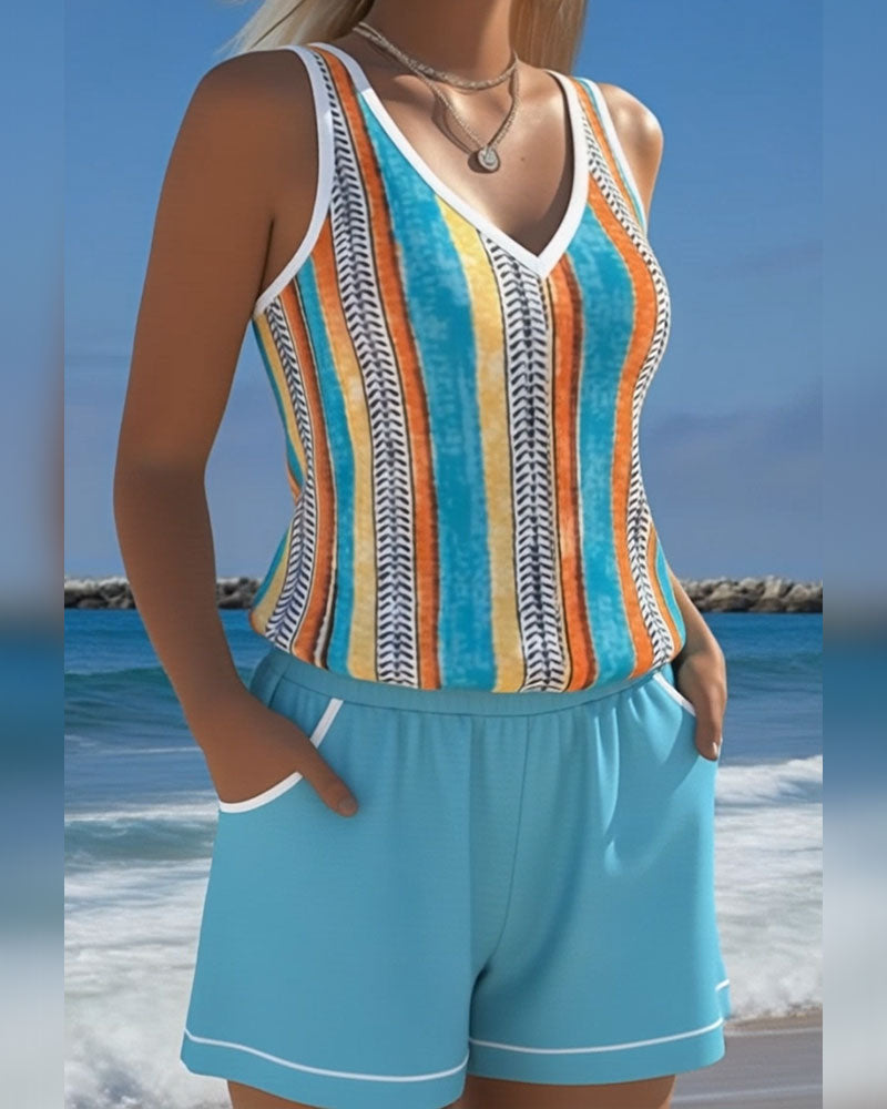 Tankini Badedrakt V-Hals Trykt