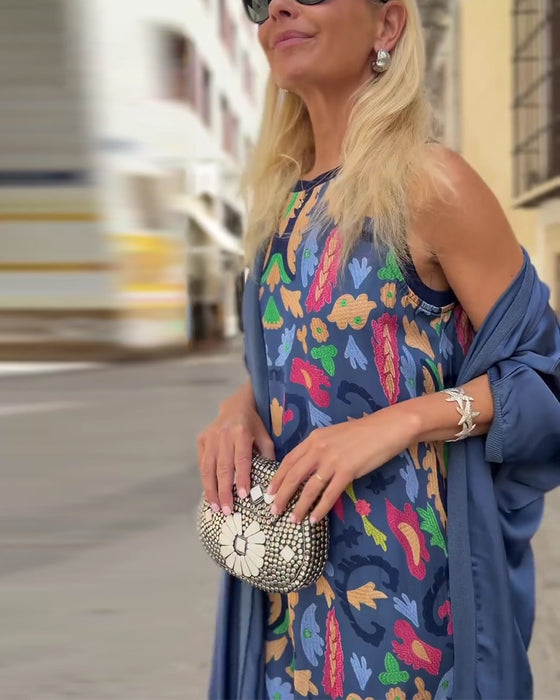 Sett Ermeløs Lang Kjole Med Lang Cardigan