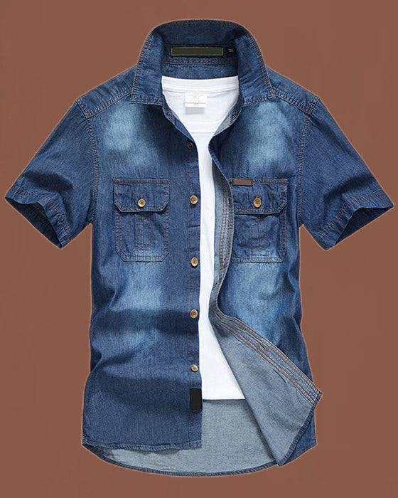 Skjorte Denim Kort Erme Herre