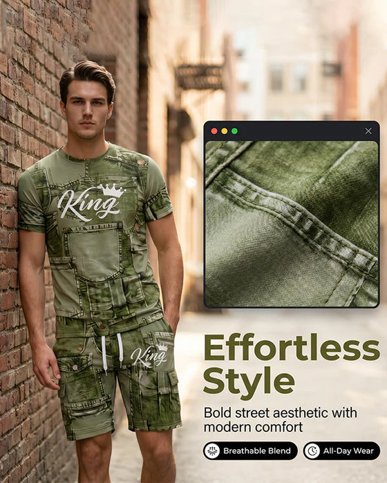 Herresett Med Rundhalset Monogram-T-Skjorte Og Snørestroppshorts