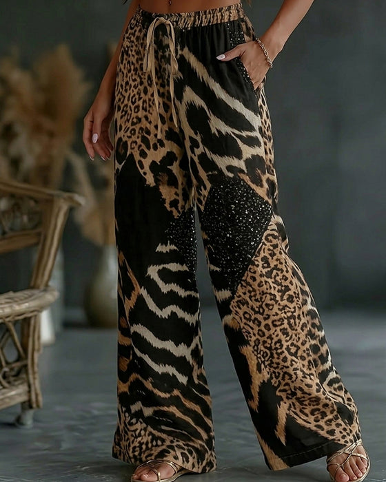 Bukser Leopard Trykk Patchwork Bred Ben Casual