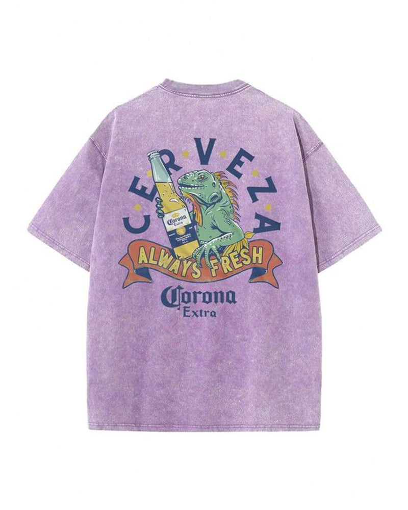 T-Skjorte Vintage Distressed Vasket Trykk