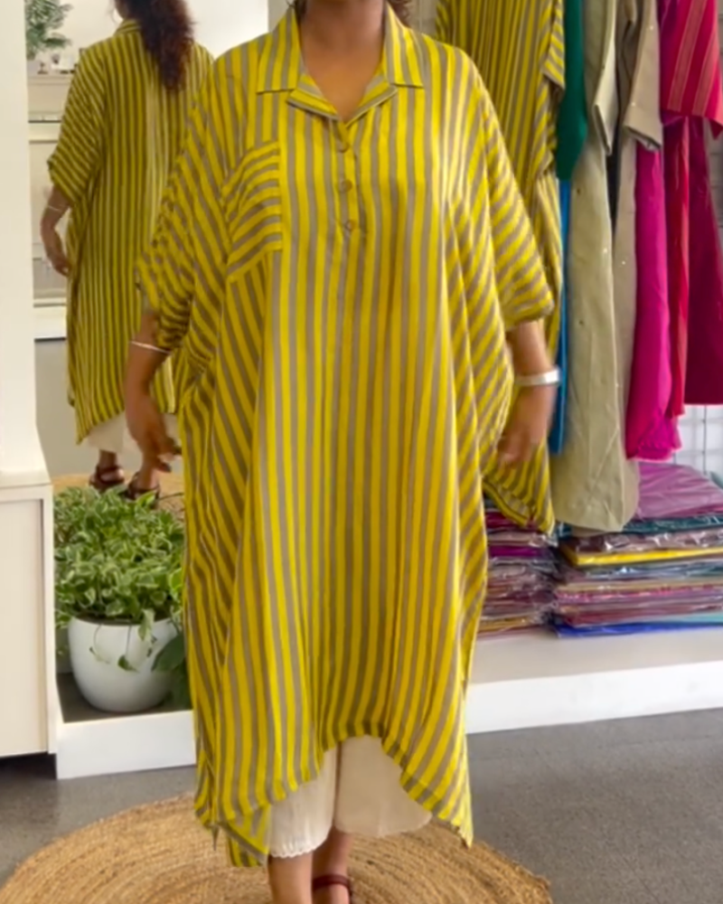 Kjole Jakkeslag Løs Stripet Skjorte