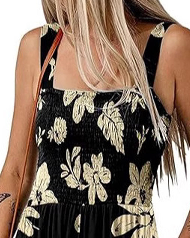 Jumpsuit blomstret avslappet stroppshortser