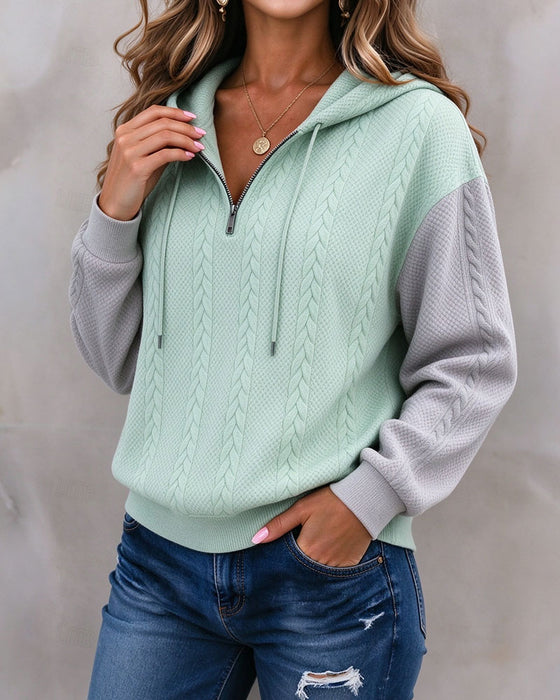 Sweatshirt Med Hette Glidelås Kontrast
