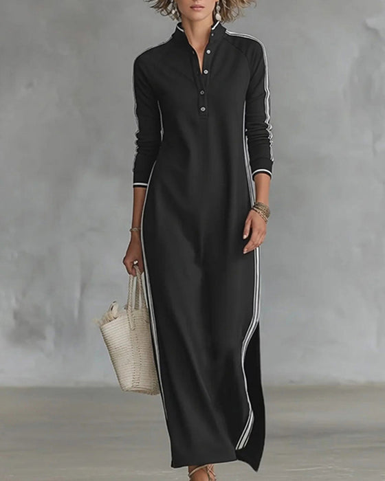 Kjole Kontrast Knapp V-hals