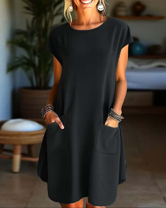 Kjole Lommebrikke Rund Hals Kortermet