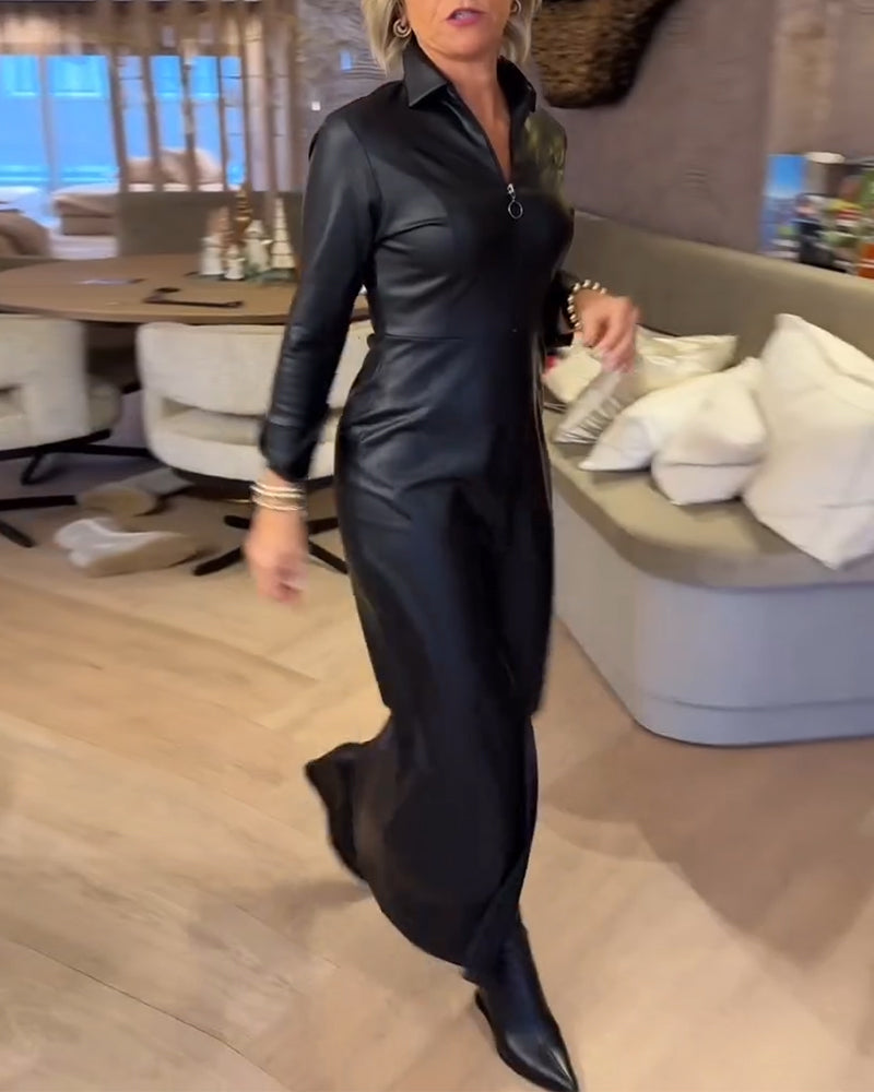 Kjole Jakkeslag Glidelås Pu Moteriktig