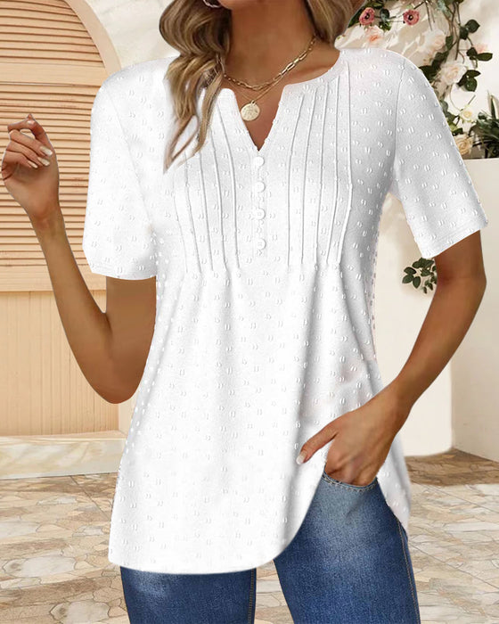 Enkel ensfarget jacquard V-hals kortermet topp