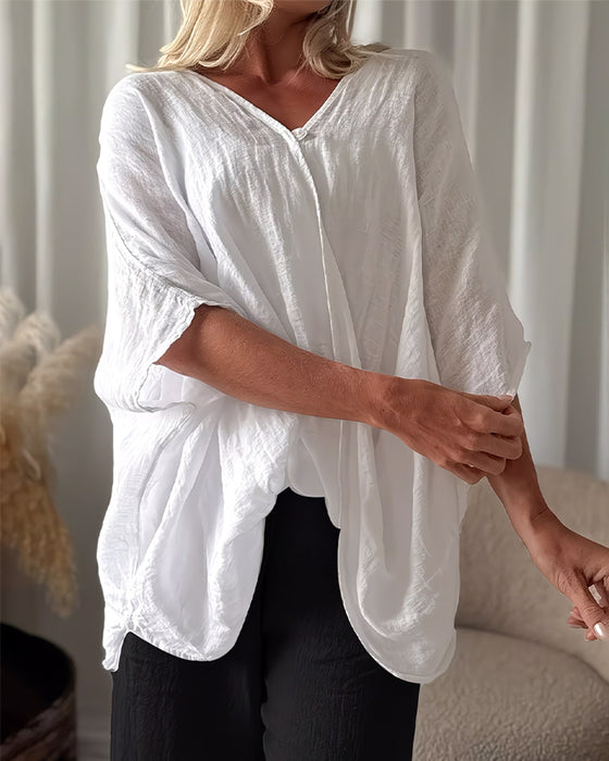 Bluse Løs Flaggermus Erme Solid